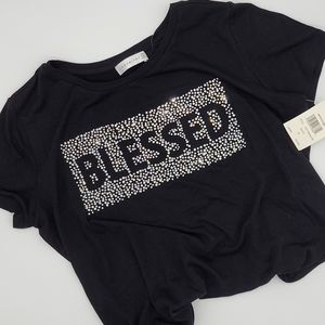 NWT, Size Medium, Black, Studded "BLESSED" Tee
